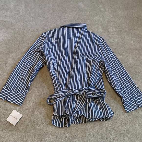 NWT Covington Muted Black and White Striped 3/4 Sleeve Wrap Blouse Size XL - Picture 4 of 14